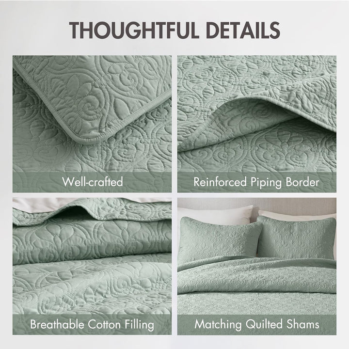 Madison Park Quebec Quilt Set-Luxurious Damask Stitching Design Leichte Tagesdecke mit Baumwollfüllu