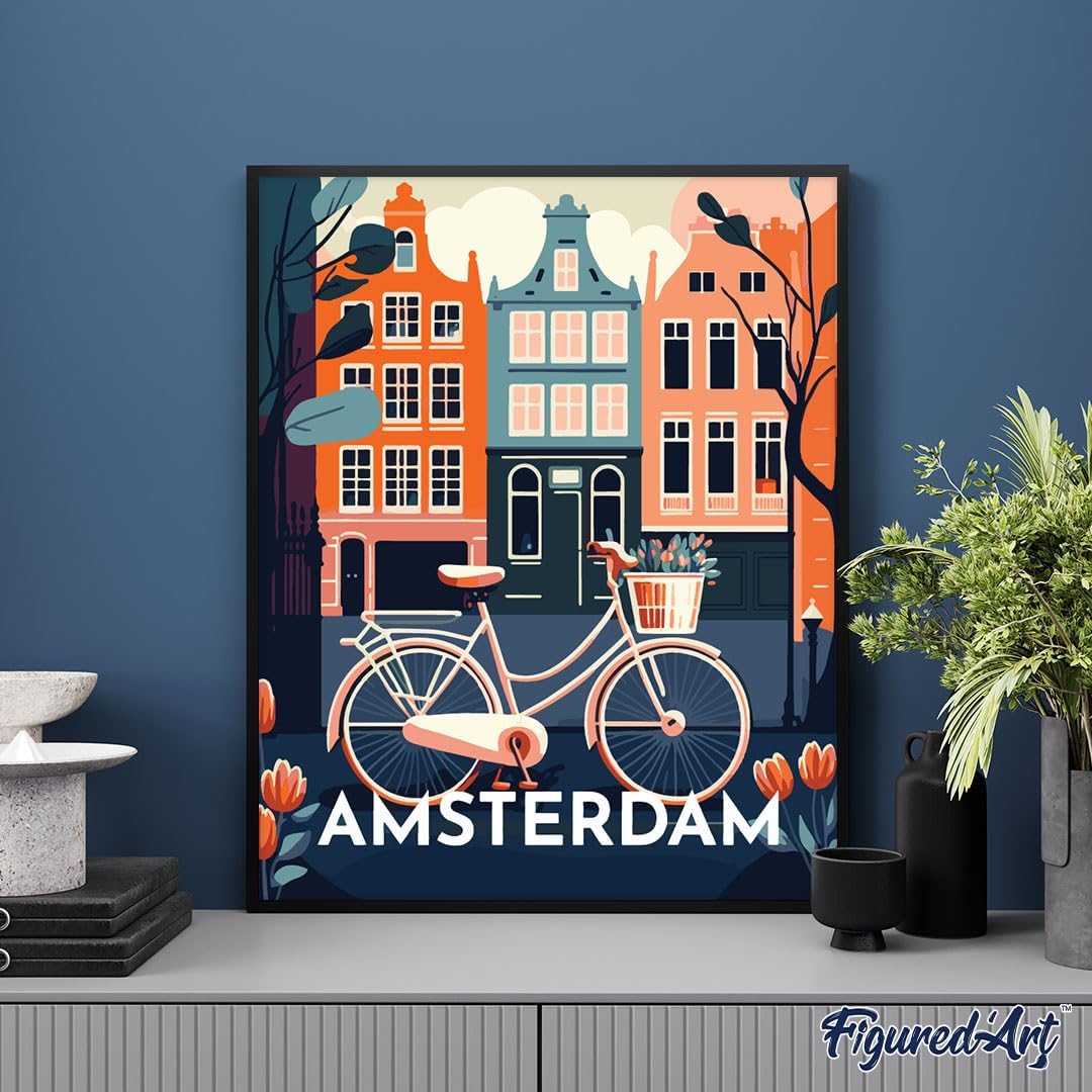Figured'Art Malen Nach Zahlen Erwachsene Mit Rahmen Reiseplakat Amsterdam - Paint by Numbers Basteln
