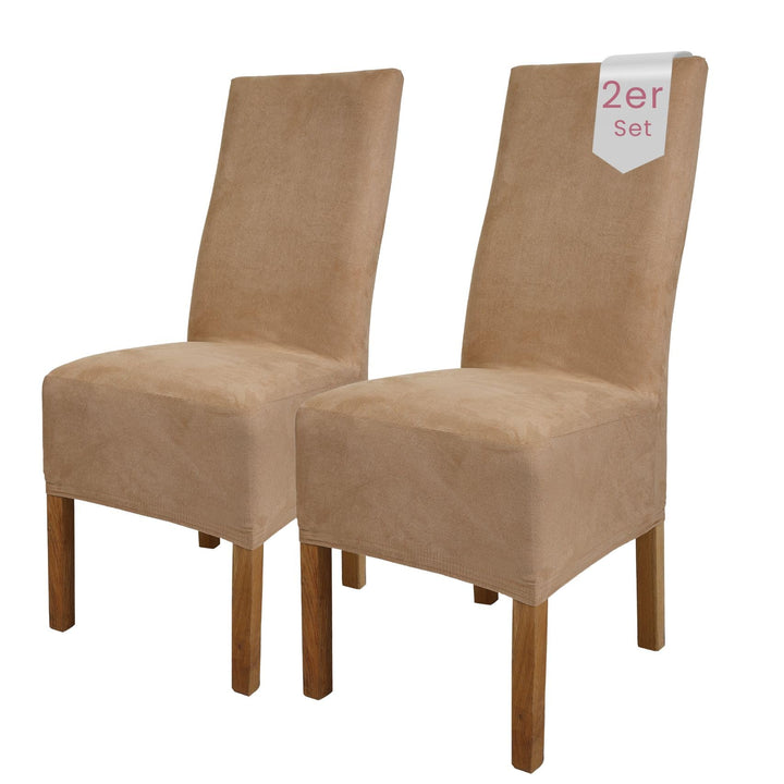 SCHEFFLER-Home Stuhlhussen 2er Set Leon Beige/elastische Wildleder Hussen für Stühle/Robustes Freisc