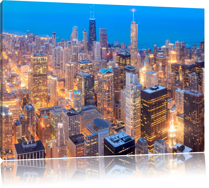 Pixxprint Luftaufnahme Chicago als Leinwandbild/Grösse: 100x70 cm/Wandbild/Kunstdruck/fertig bespann