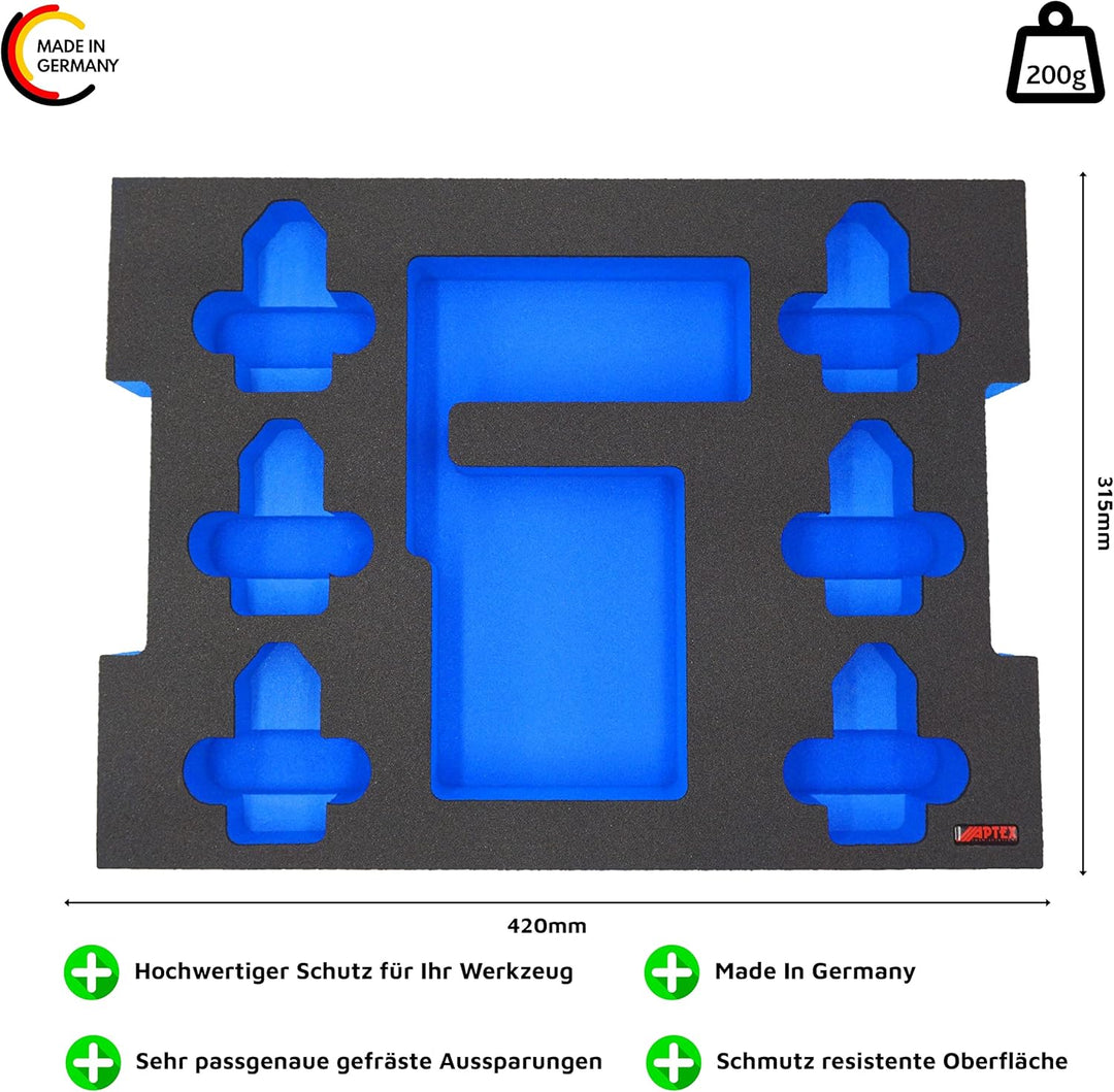 APTEX Schaumeinlage passend für Bosch Ladegerät GAL 12V-40 + 6x GBA 12V Akkus für L-Boxx 102, 136 G4