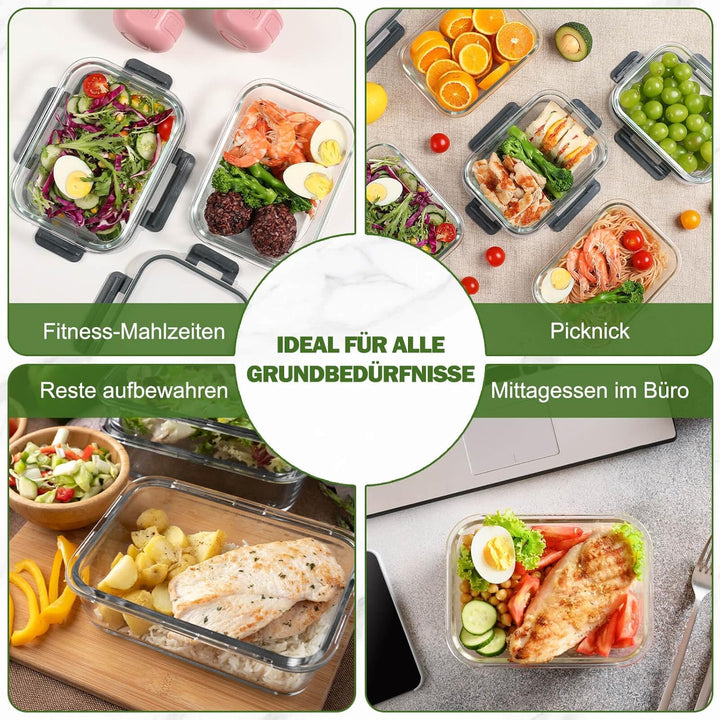 YASHE Glasbehälter mit Deckel, 10 Teile Stapelbar &amp; Luftdicht Meal Prep Boxen Glas für Spülmaschinen