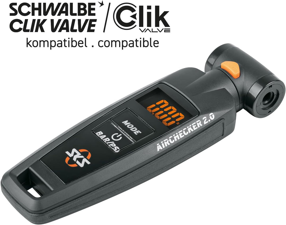 SKS GERMANY AIRCHECKER Digitaler Luftdruckprüfer (Fahrradzubehör, Reifendruckprüfer mit Ablassfunkti
