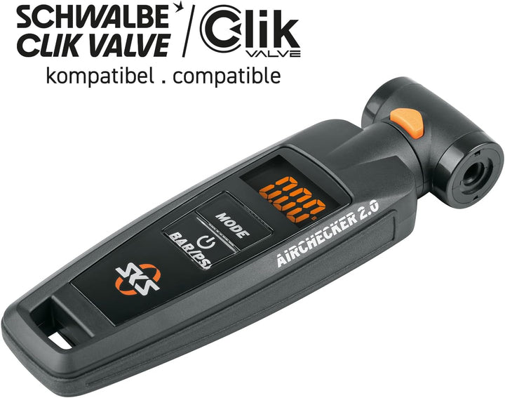 SKS GERMANY AIRCHECKER Digitaler Luftdruckprüfer (Fahrradzubehör, Reifendruckprüfer mit Ablassfunkti
