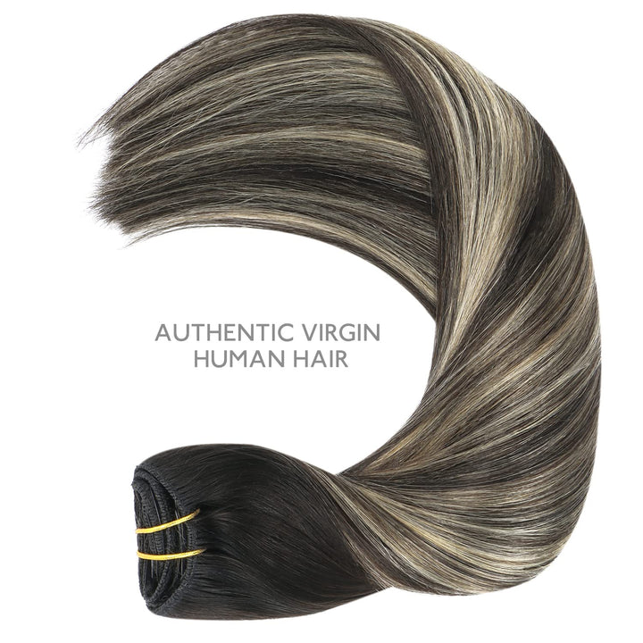 WENNALIFE Clip in Extensions Echthaar, 75g 5pcs 40cm Balayage Natürliches Schwarz bis Hellblond Exte