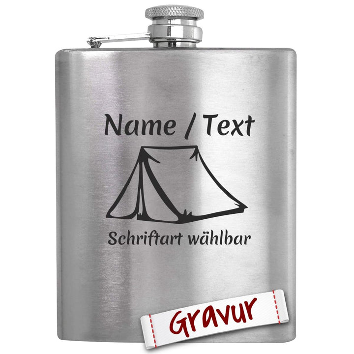Camping Geschenk Flachmann mit Gravur/Spruch personalisiert, Outdoor Camper Geschenke für Männer/Pap
