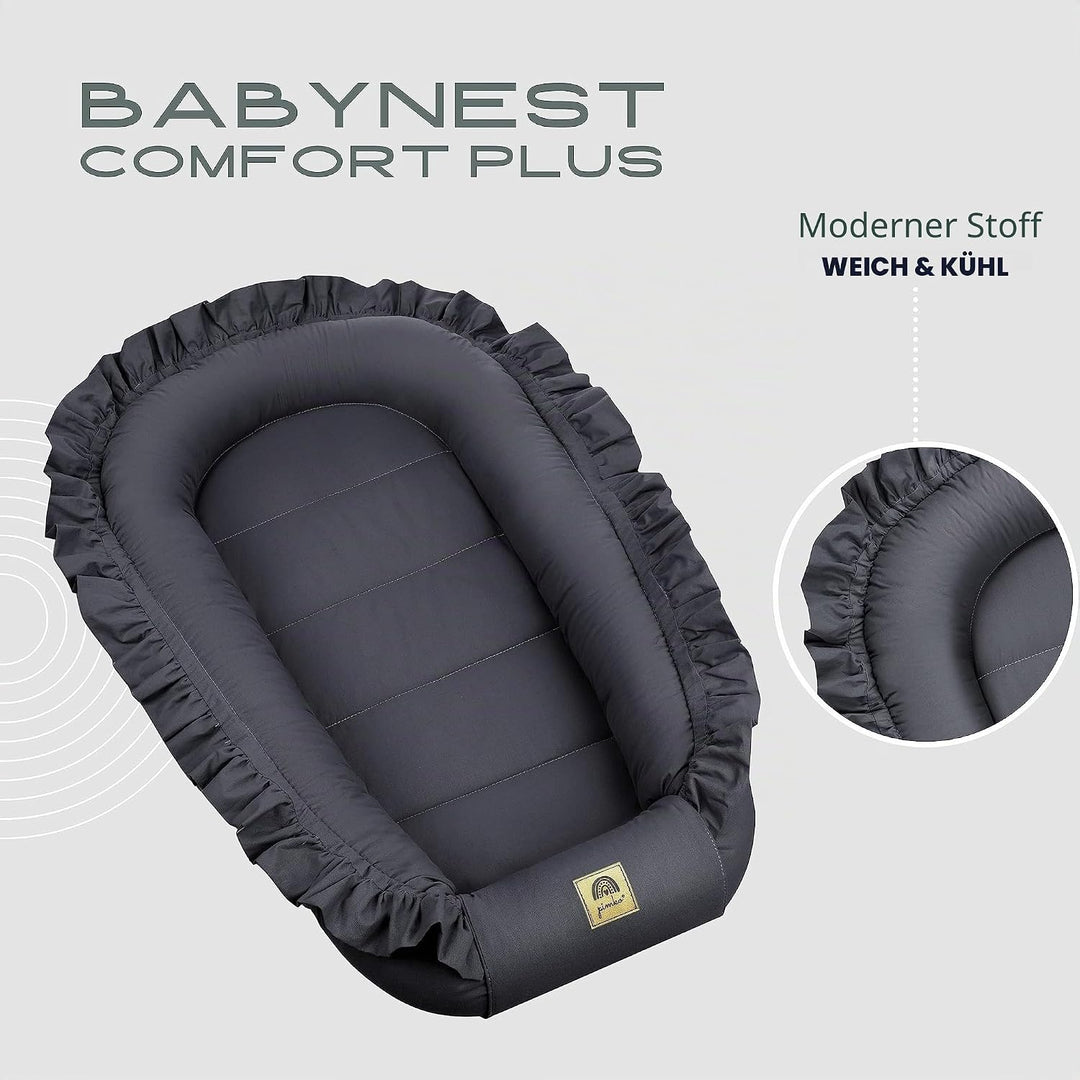 PIMKO Babynest mit rüschen Babynestchen für Baby Kuschelnest Babykokon für Säuglinge und Neugeborene