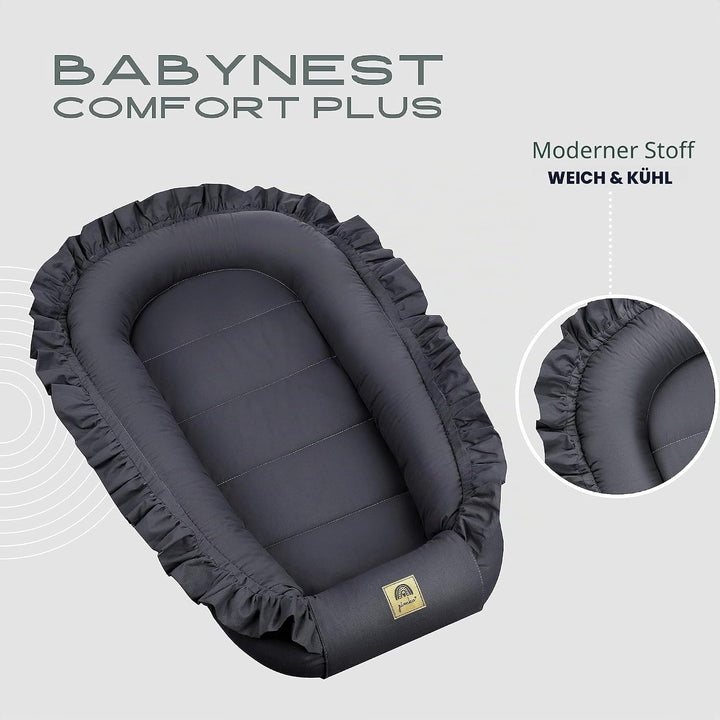 PIMKO Babynest mit rüschen Babynestchen für Baby Kuschelnest Babykokon für Säuglinge und Neugeborene