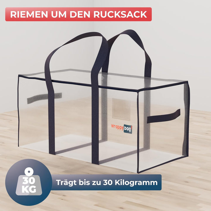 WRAPPYBAG im 4er-Pack Grosse Aufbewahrungstaschen aus transparentem Kunststoff – XXL-Tasche für Umzu