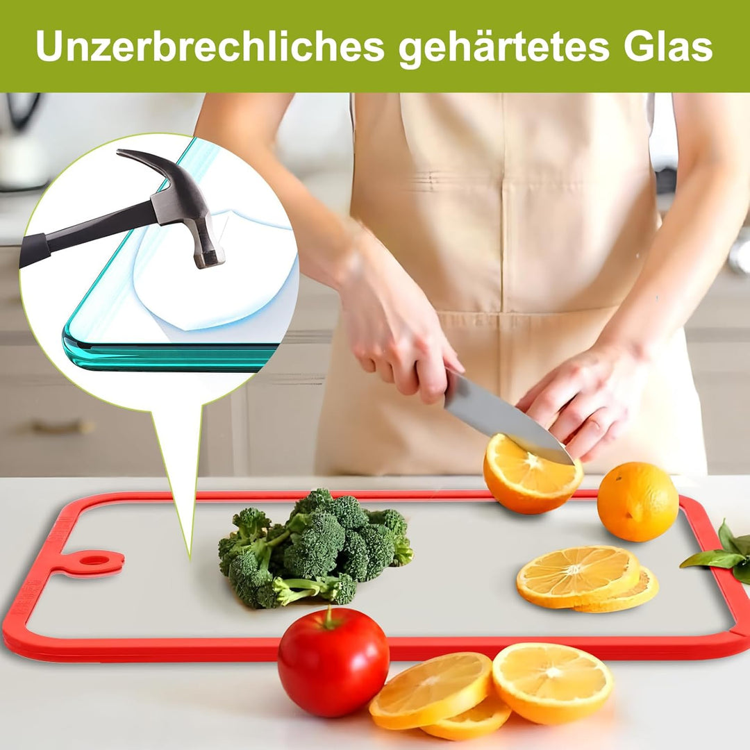 Freshmagic Schneidebrett Glas Spülmaschinenfest, Hochwertiges Glasschneidebrett mit Anti-Geruch für