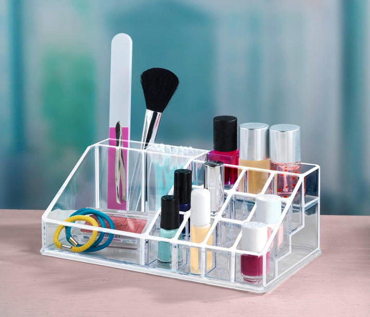 WENKO Kosmetik Organizer Femme - mit 16 Aufteilungen, Acryl, 22.5 x 8 x 12.5 cm, Transparent, 16 Auf