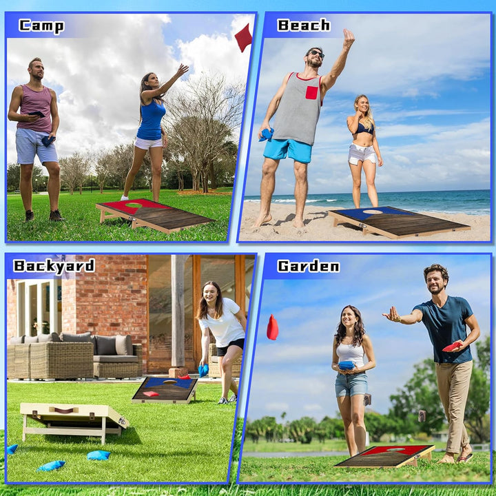 NZQXJXZ Cornhole Spiel Set aus Massivholz – 120 x 55 cm Faltbare Cornhole Bretter mit 8 Sitzsäcken u