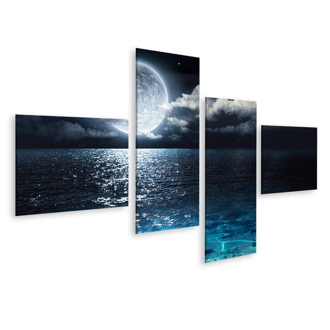 islandburner Bild auf Leinwand Vollmond Am Meer In Die Nacht Bilder Wandbilder Poster Leinwand 150x8