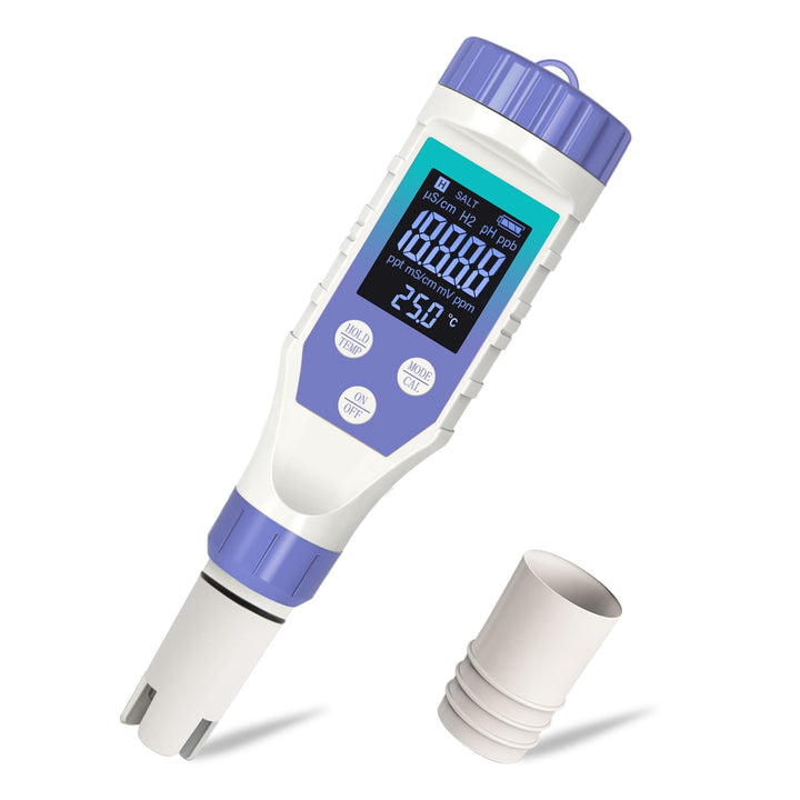 ph Messgerät für Wasser, 7 in 1 pH H2 TDS ORP EC Temperatur Salzgehalt Wasserqualität Tester für Was