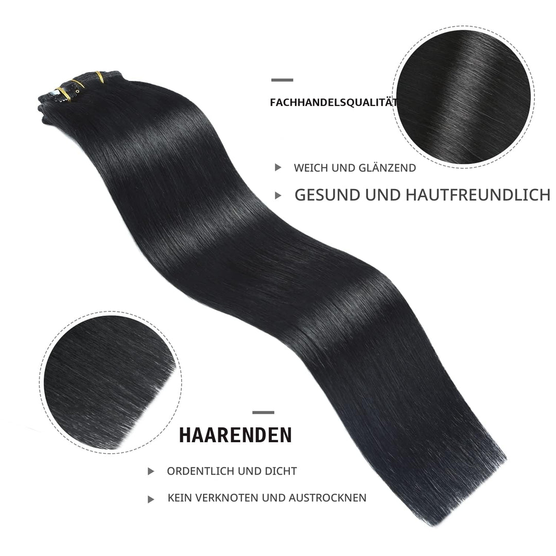 YILITE Clip in Extensions Echthaar 45cm 100% Echthaar Extensions Clip 18 Zoll 8 Stück 120g Unsichtba