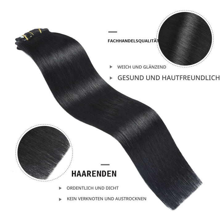 YILITE Clip in Extensions Echthaar 45cm 100% Echthaar Extensions Clip 18 Zoll 8 Stück 120g Unsichtba