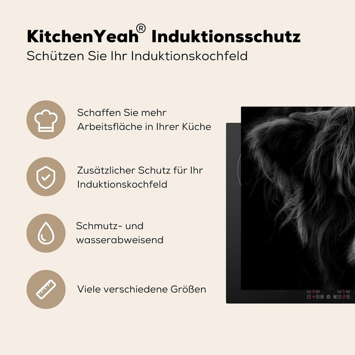 MuchoWow Herdabdeckplatte Ceranfeld Spritzschutz Küche Schottischer Highlander - Kuh - Porträt - Tie