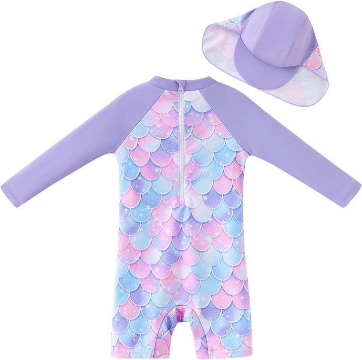 UMELOK Baby Badebekleidung Mädchen Badeanzug mit Sonnenhut UV Schutz 3-6 Monate Blau,meerjungfrau, 3