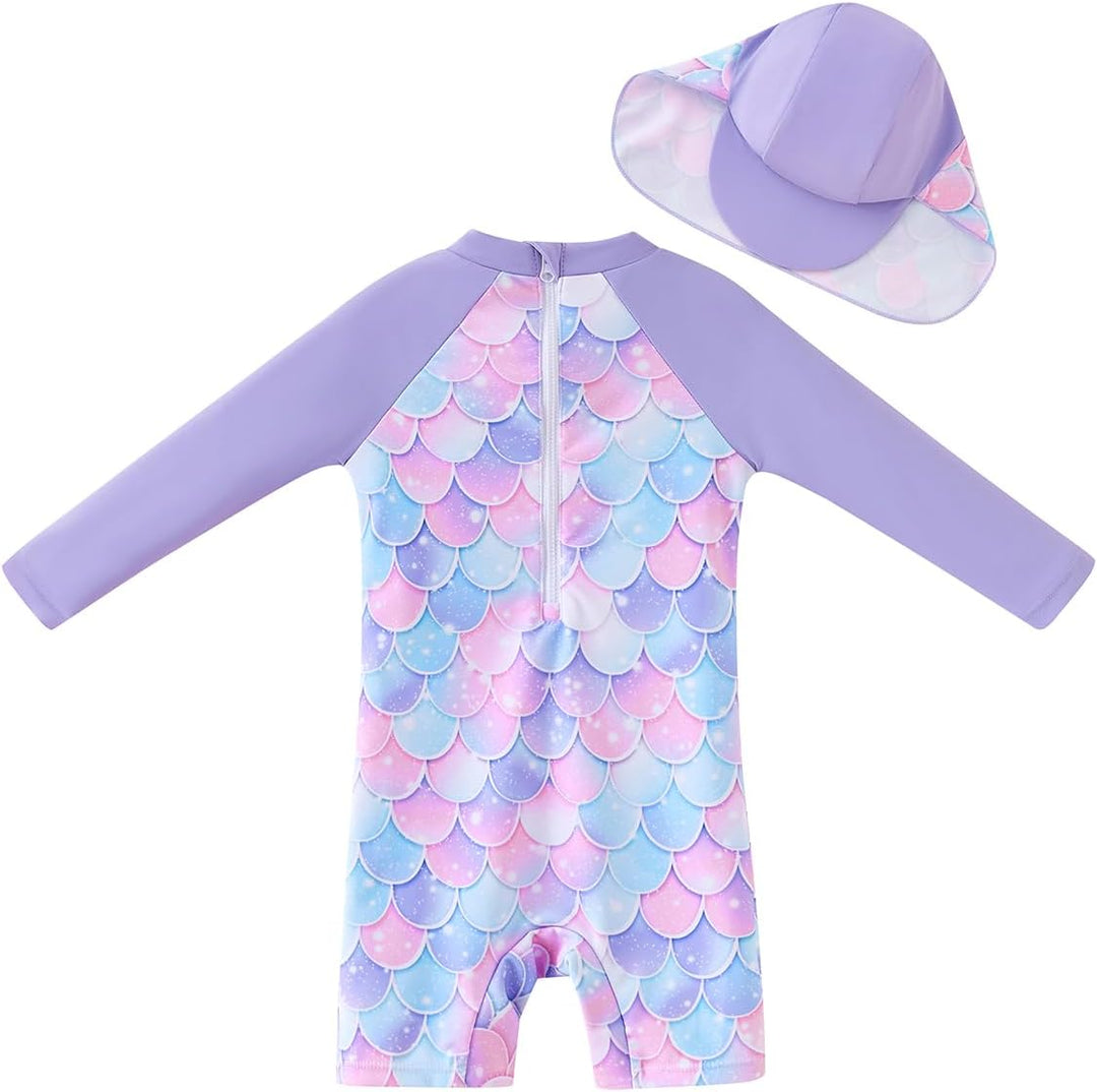 UMELOK Baby Badebekleidung Mädchen Badeanzug mit Sonnenhut UV Schutz 0-3 Monate Blau,meerjungfrau, 0