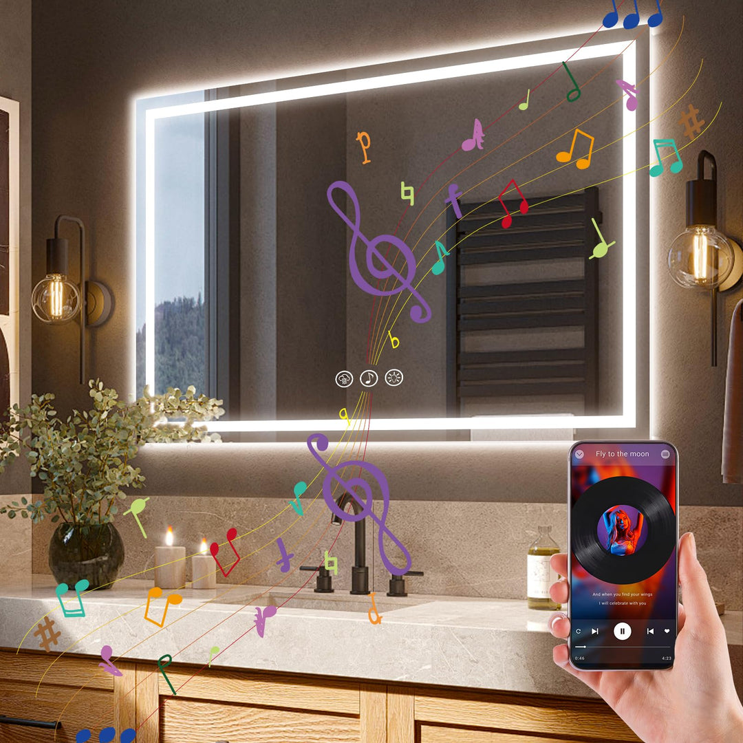 Ratsamee Badspiegel mit Beleuchtung LED, 100x70cm Bluetooth Spiegel mit Light, Wandspiegel mit Front