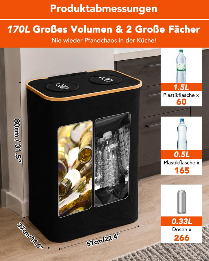 SOUTHGATE Pfandflaschen Sammelbehälter 2 Fächer, 170L Pfandbehälter, Leergut &amp; Altglas Aufbewahrung