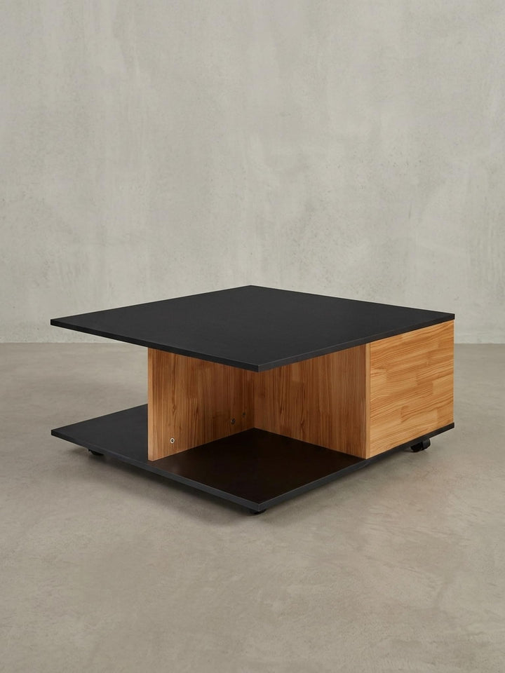 KADIMA DESIGN Couchtisch RAPIDO: 70x70x36,5 cm, 2 Schubladen, Rollen, Melaminharzbeschichtung, Weiss