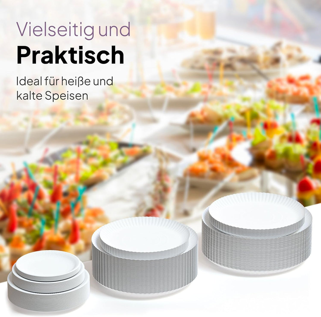 Inoverse 500 Stück Pappteller Weiss – Rund 26 cm – Umweltfreundliche Einweg Teller aus Pappe, Partyg