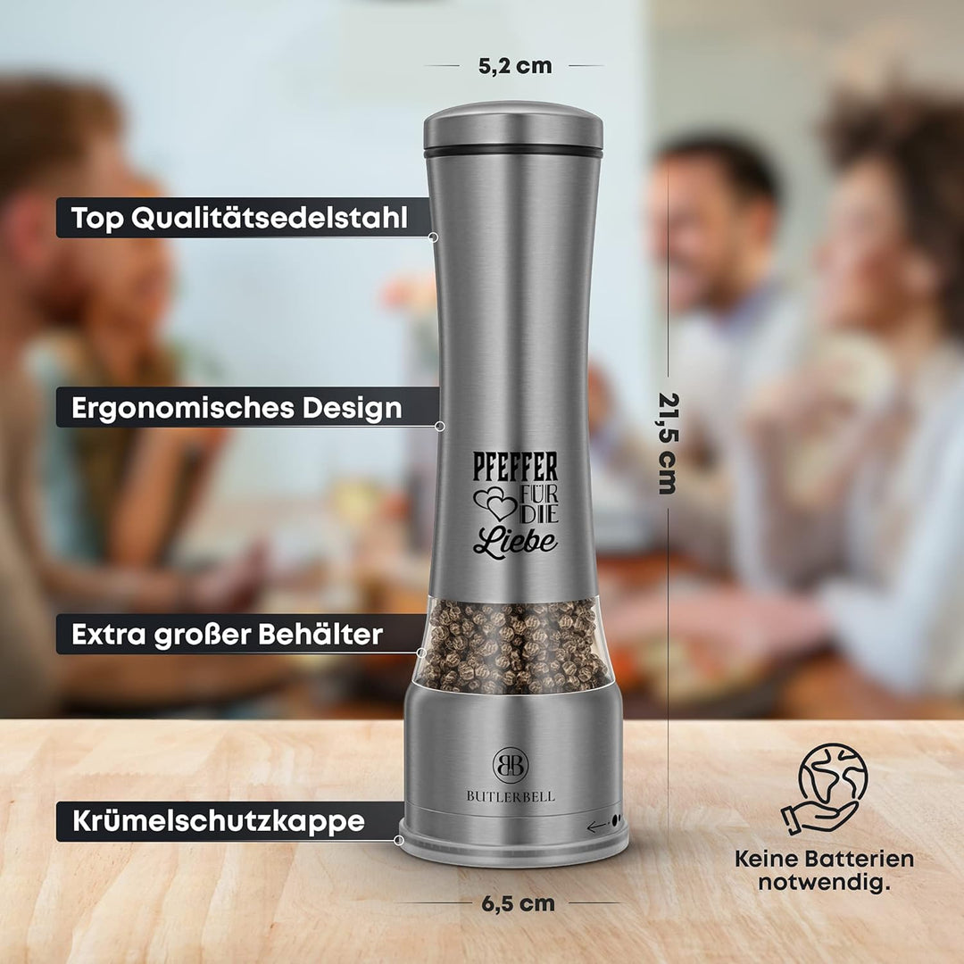 BUTLERBELL® Salz und Pfeffermühle mit Keramikmahlwerk | Gewürzmühlen Set | Hochzeitsgeschenke für Br