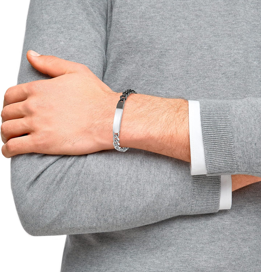 s.Oliver Identarmband Edelstahl Herren Armschmuck, 19,5+1,5 cm, Schwarz, Kommt in Schmuck Geschenk B