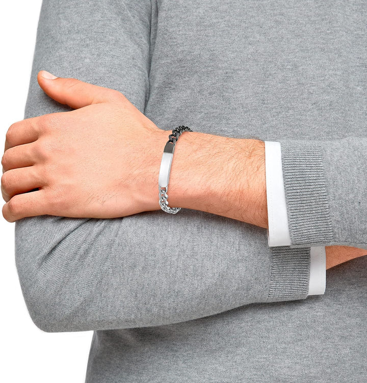 s.Oliver Identarmband Edelstahl Herren Armschmuck, 19,5+1,5 cm, Schwarz, Kommt in Schmuck Geschenk B