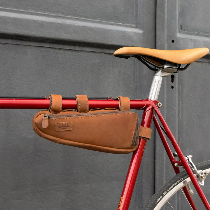 Gusti Fahrradtasche Leder - Rahmentasche Maurice G. Ledertasche für Werkzeug Vintage Look Braun Fahr