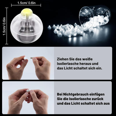 100 Stück LED Ballons Lichter, Mini LED Licht Luftballons Lichter, Runde Led Ballonlichter Weiss Lat