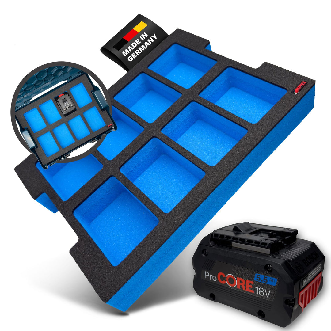 APTEX Schaumeinlage passend für 8x Bosch Akkus 18V ProCore 5.5Ah, 8.0Ah für L-Boxx 136 G4, LB4