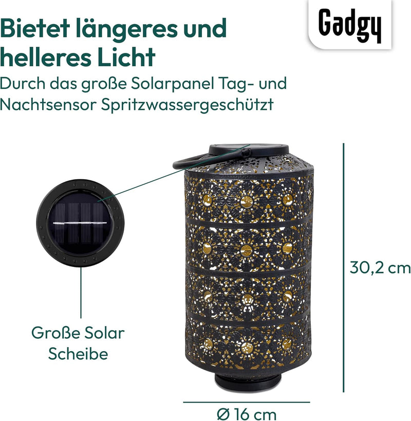 Gadgy Solarlaterne für aussen Garten XL - Wasserdichte Orientalische Laterne - Solarlampe für aussen