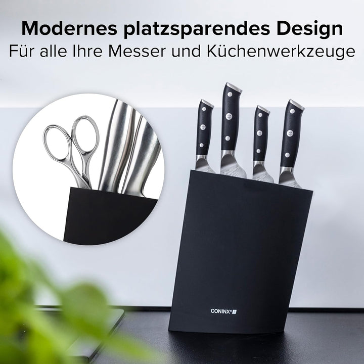 Coninx Messerblock ohne Messer Schwarz - Moderner Messerblock mit flexiblen Lamellen - Universal Mes