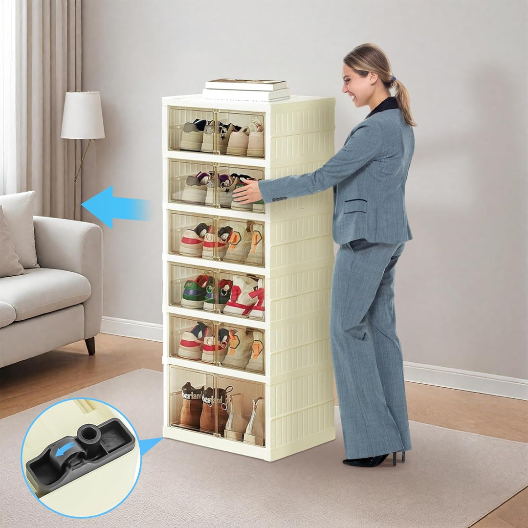 Schuhboxen Stapelbar Transparent Faltbarer Schuhschrank Schuhregal Klappbar mit Magnetischer Tür für