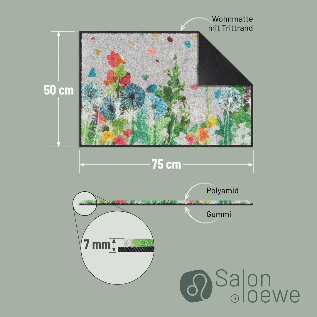 Salonloewe Fussmatte Bee happy Portrait 050x077 bunt Eingangsmatte Frühling Blumen