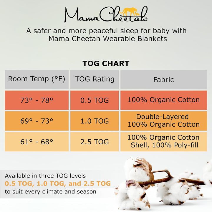 Mama Cheetah Baby Schlafsack, Bio-Baumwolle, Tragbare Babydecke, Schlafsack mit 2-Wege-Reissverschlu