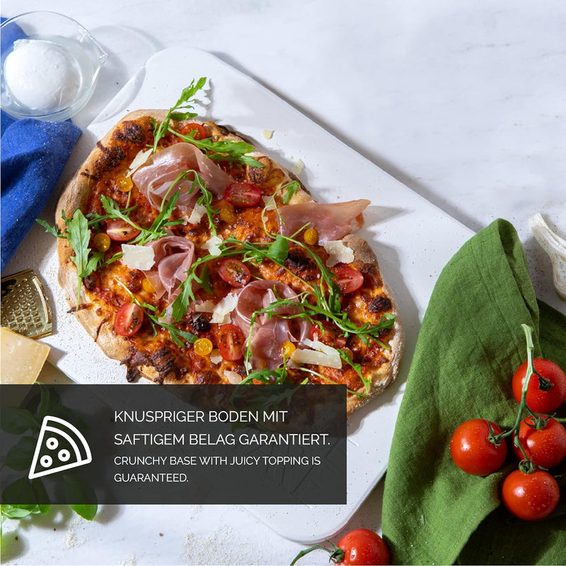 DOLCE MARE Pizzastein beige Inkl. Holz-Pizzaschieber - Pizza Stein aus hochwertigem Cordierit für Ba