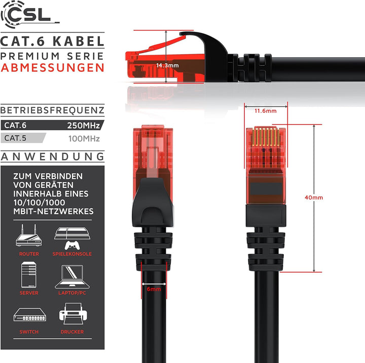 CSL - 10 x 0,25m CAT.6 Ethernet Gigabit LAN Netzwerkkabel RJ45-10 100 1000Mbit s - Patchkabel - komp