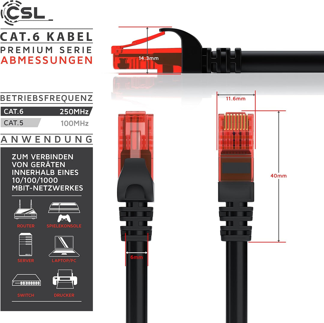 CSL - 10 x 0,25m CAT.6 Ethernet Gigabit LAN Netzwerkkabel RJ45-10 100 1000Mbit s - Patchkabel - komp