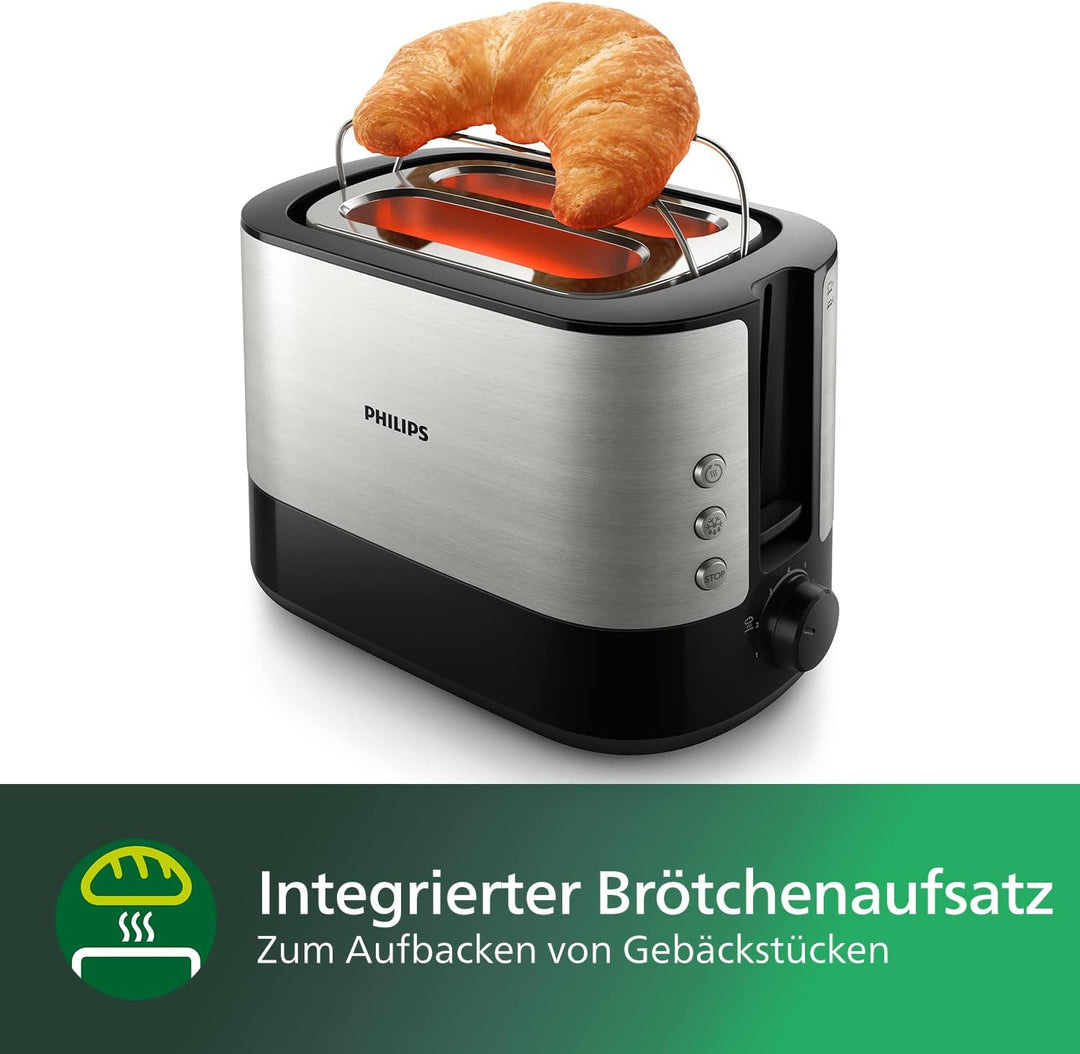 Philips Toaster – 2 Toastschlitze, 7 Stufen, Brötchenaufsatz, Auftaufunktion, Abschaltautomatik, Lif