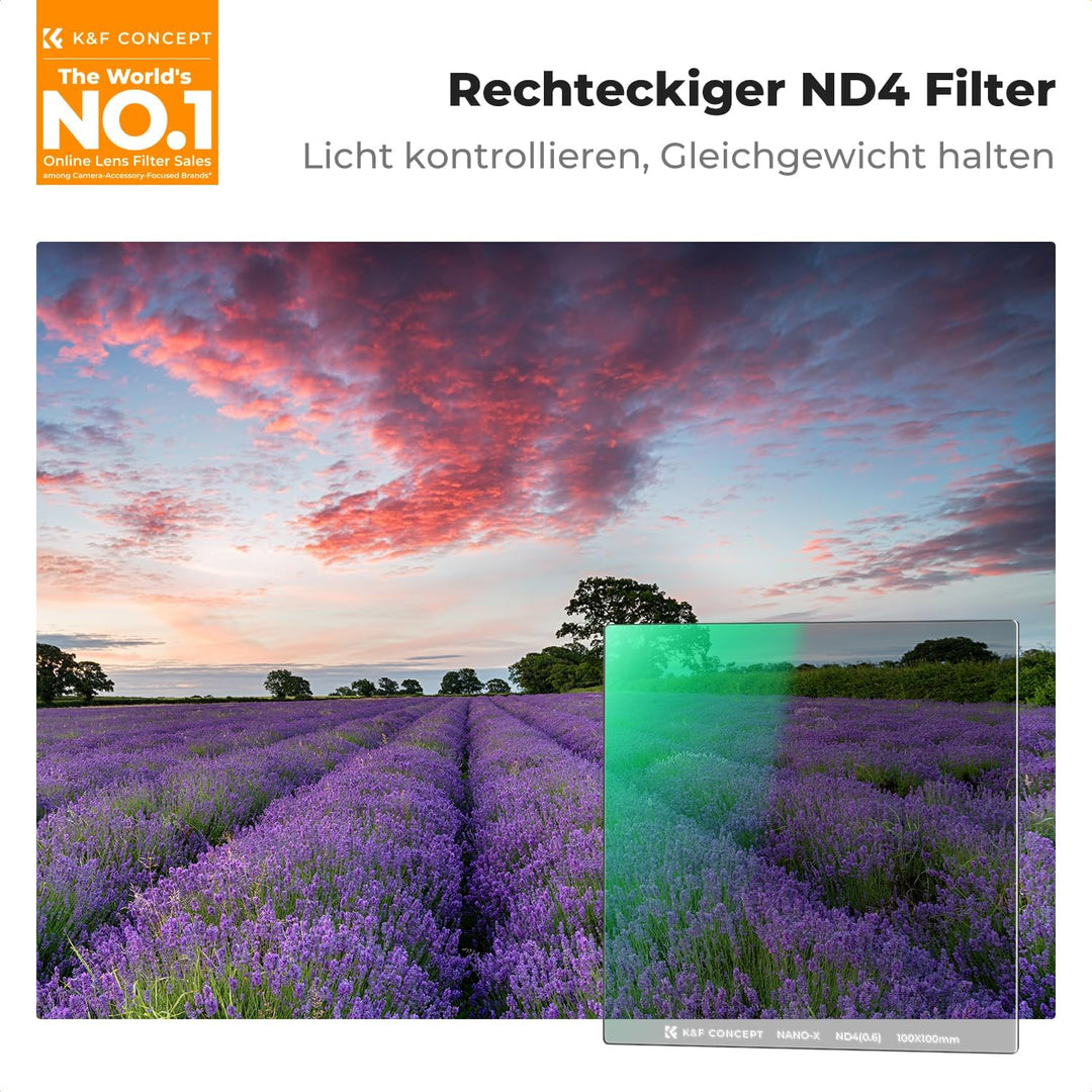 K&F CONCEPT Nano-X Rechteckfilter ND4(2 Stop) 100x100mm Square Filter Graufilter aus Optisches Glas,