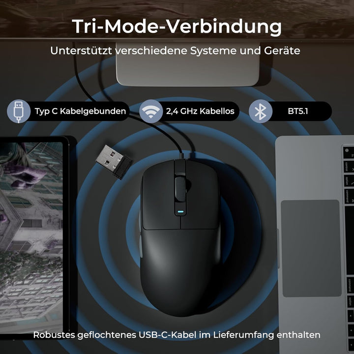 RK ROYAL KLUDGE M30 Gaming Maus Wireless, 12000 DPI PixArt PAW3311 Sensor Gaming Mouse, 41g Ultralig