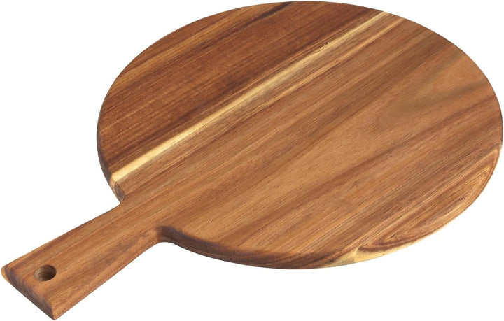 2 Stück Holz Pizzabrett Rund 30cm, 40x30x1.5cm Braun mit Griff, Holz Pizzateller Servierplatte für K