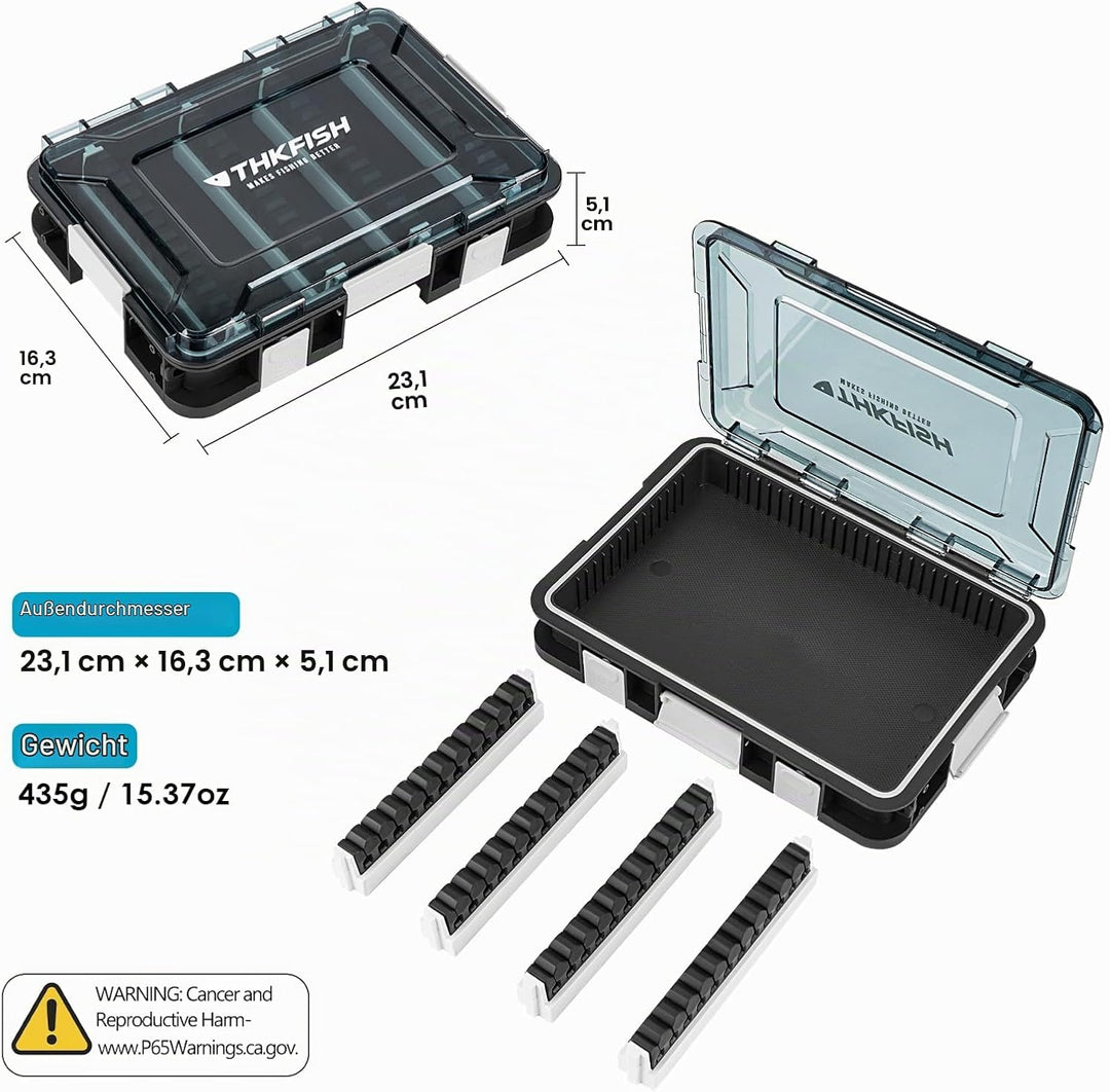 Köderbox Angeln Set, 2 Stück Angelbox 23x16x5 cm, Tackle Box Angeln mit Herausnehmbaren Trennwänden,