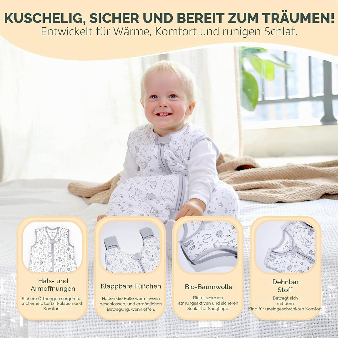 Mama Cheetah Baby Schlafsack, Bio-Baumwolle, Tragbare Babydecke, Schlafsack mit 2-Wege-Reissverschlu