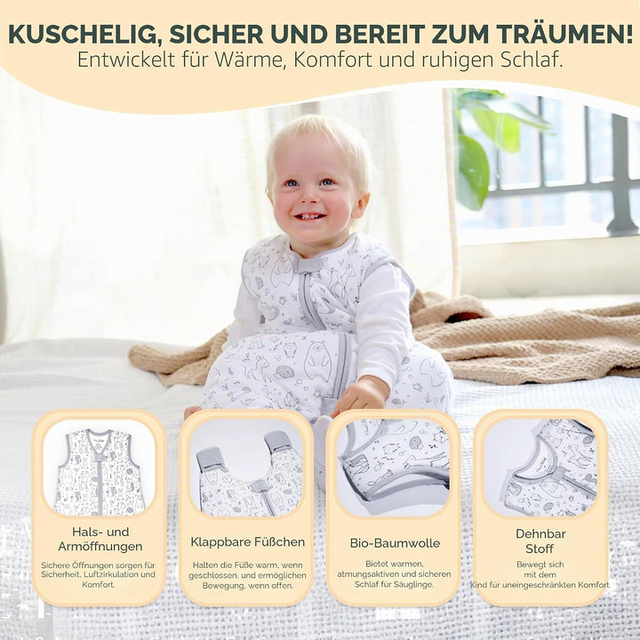 Mama Cheetah Baby Schlafsack, Bio-Baumwolle, Tragbare Babydecke, Schlafsack mit 2-Wege-Reissverschlu