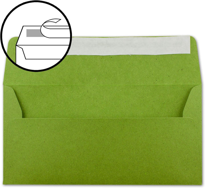 400x Kraftpapier-Umschläge DIN Lang - Hell-Grün - Haftklebung 11 x 22 cm - Brief-Umschläge aus Recyc
