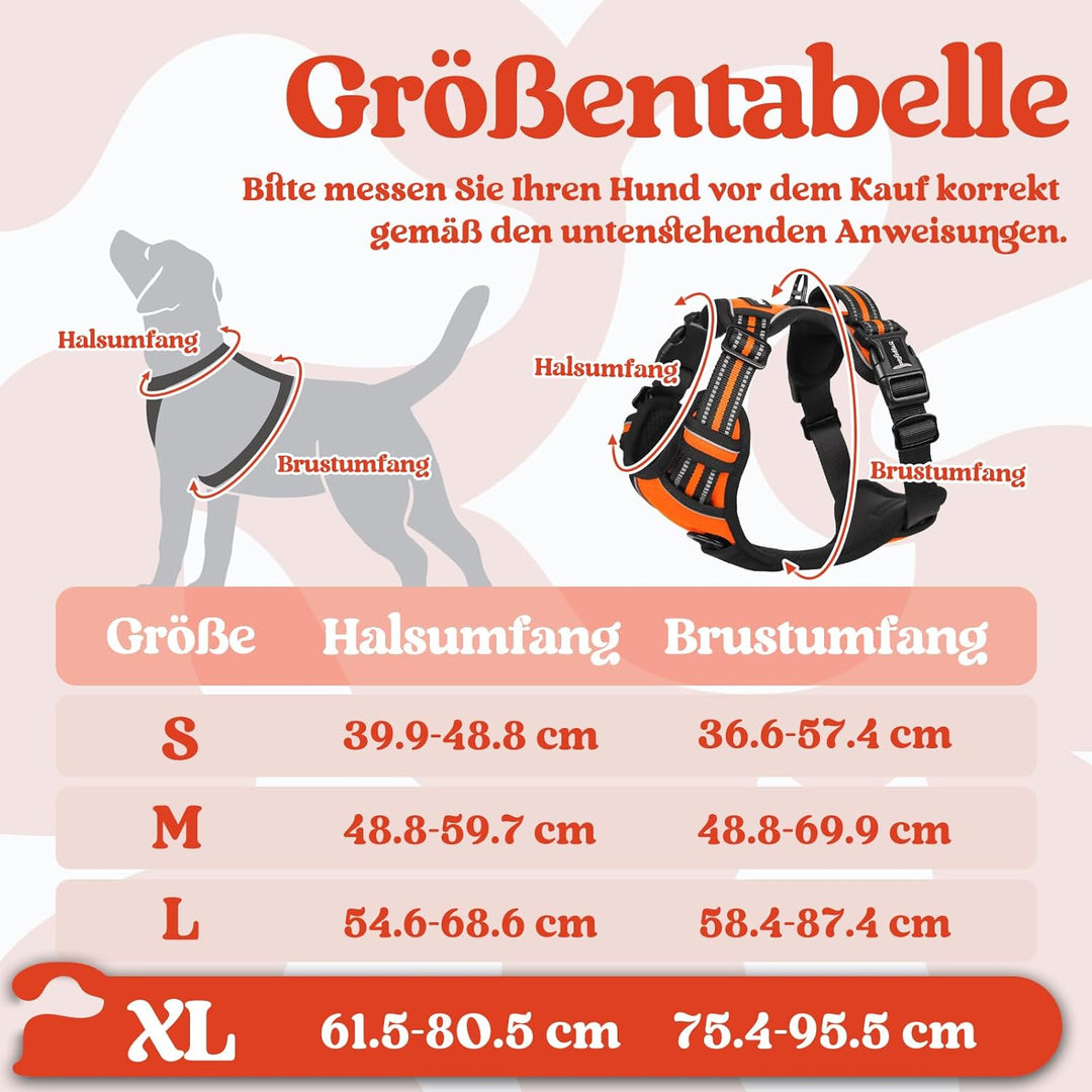 rabbitgoo Hundegeschirr Grosse Hunde, Verstellbare Geschirr Hund ohne Zug & Würgen, Anti Zug Hundege